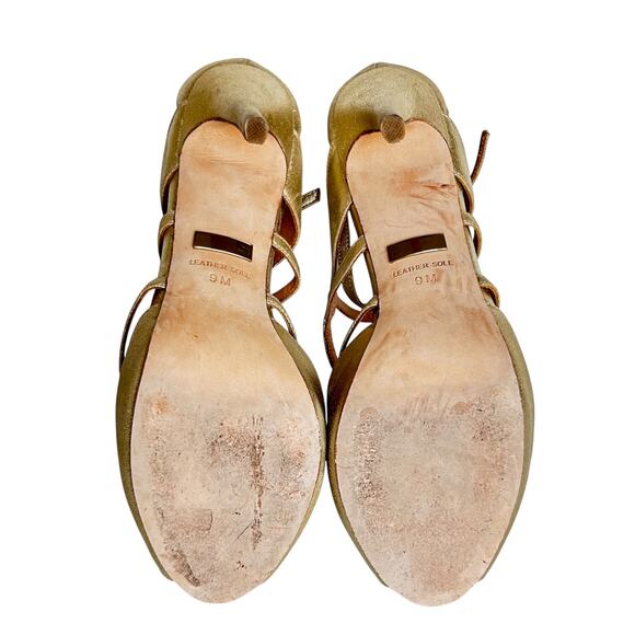 BADGLEY MISCHKA Shimmer Gold FISHER II Rhinestone Heeled Sandals Sz 9 - Picture 6 of 9